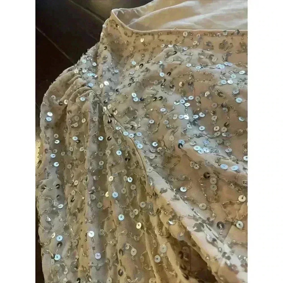 MAC DUGGAL SEQUINED FLORAL EMBELLISHED LONG SLEEVE GOWN 14 Puff Shoulder Dress L - Picture 10 of 11